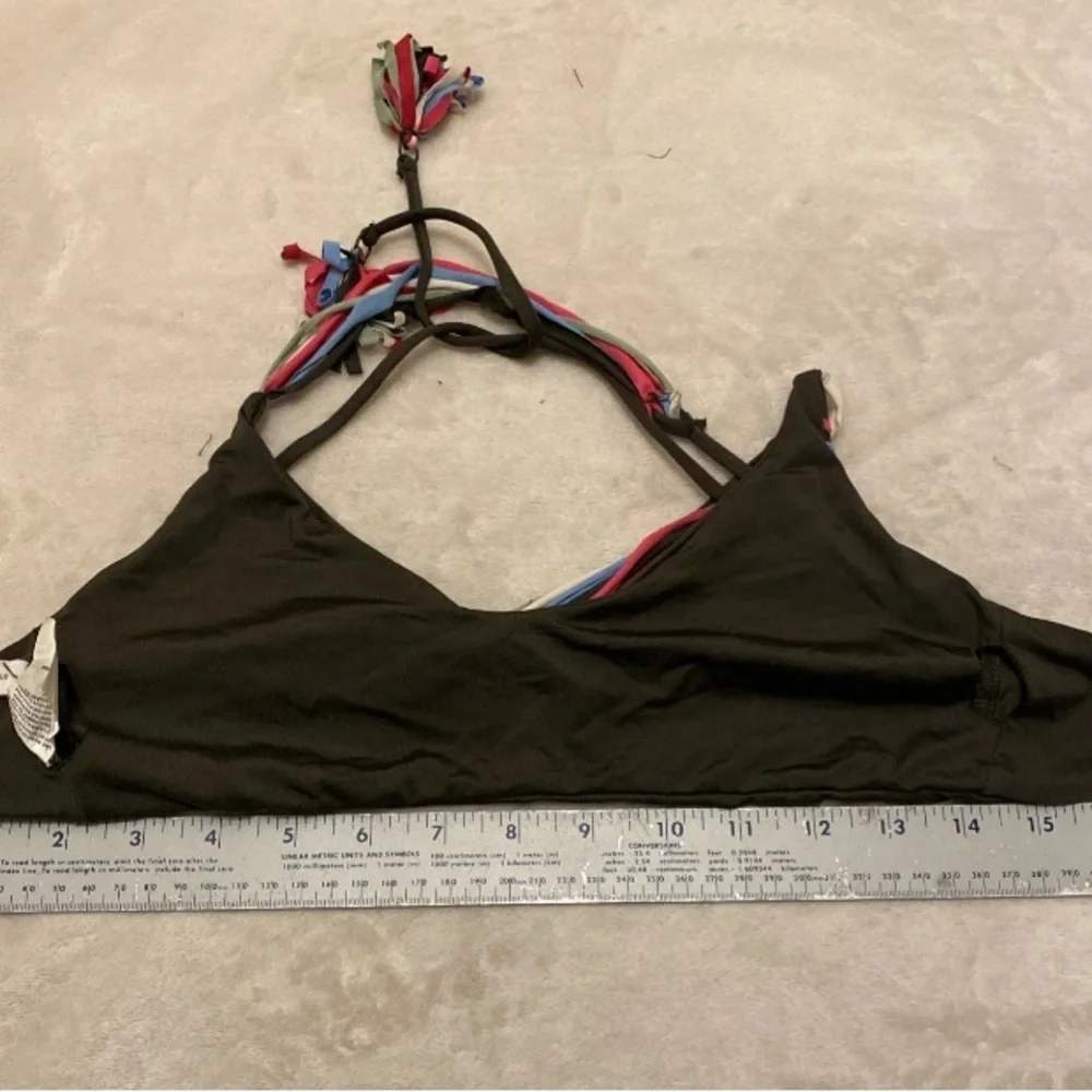 BECCA Olive Bikini Top with Multicolor Ribbons